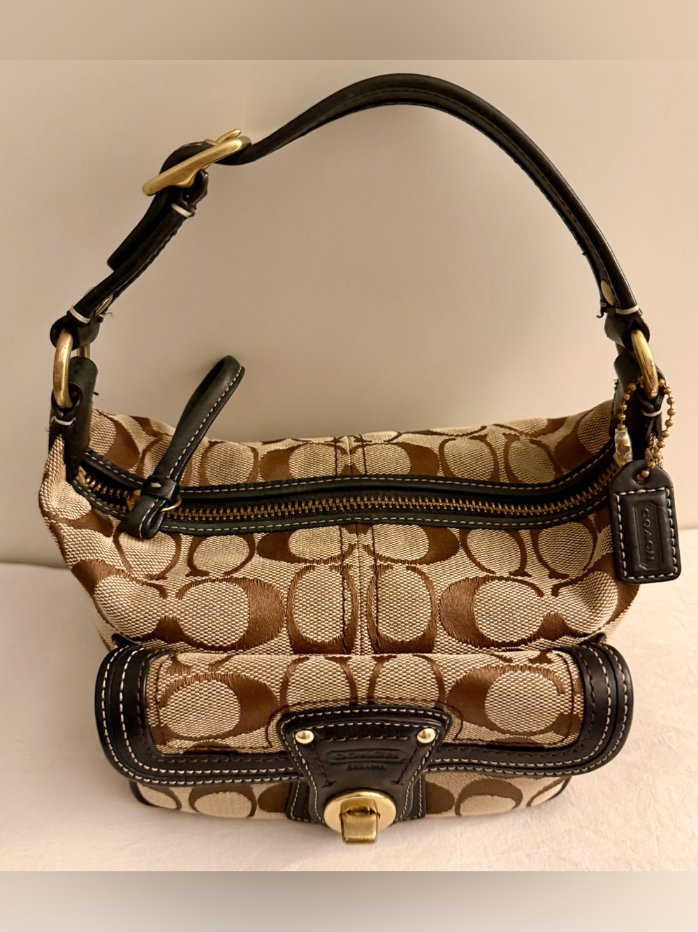 👑✅PRICE FIRM✅ Beautiful Brown COACH Legacy Signature CC Canvas Mini Bag - Picture 6 of 16